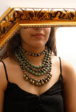 Moss Green Kalamkari Brass Cotton Beads Necklace
