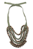 Moss Green Kalamkari Brass Cotton Beads Necklace