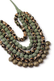 Moss Green Kalamkari Brass Cotton Beads Necklace