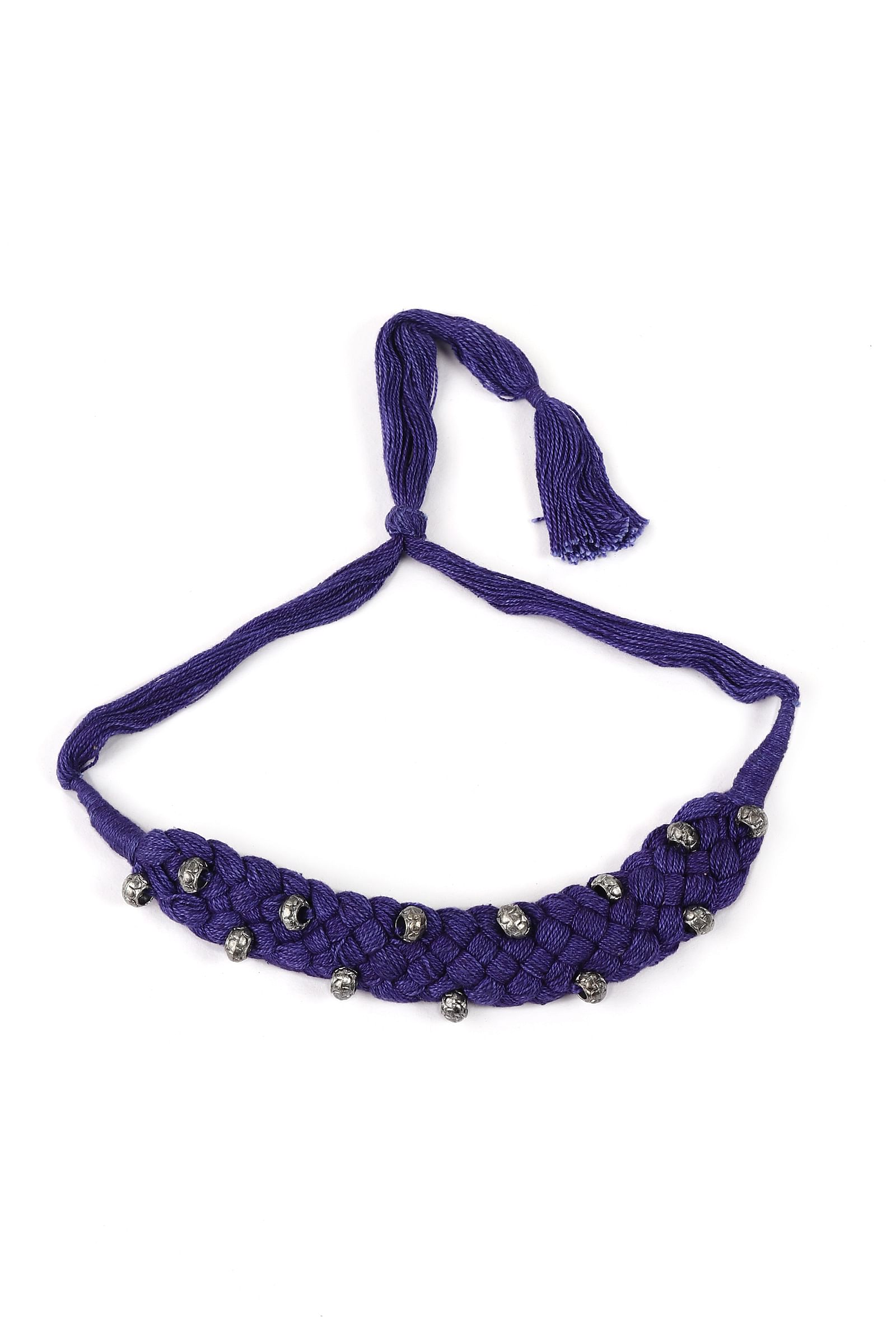 Violet Thread & German Silver Tribal Choker With Beads