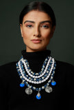 Blue Multi Strand Indigo Necklace With Tibetan Beads