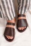 Brunette Brown Cruelty Free Leather Sliders