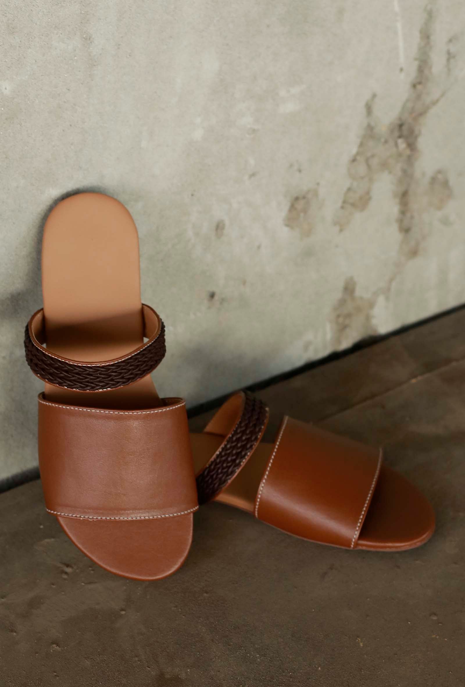 Cinnamon Brown Cruelty Free Leather Sliders