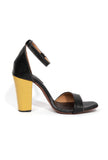 Pastel Black with Braided Golden Strap Cushion Padded Heels