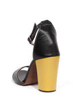 Pastel Black with Braided Golden Strap Cushion Padded Heels