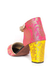 Yellow and Pink Brocade Block Heels