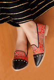 Black with Red Brocade Loafers