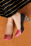 Magenta Pink Brocade Block Heels