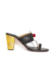 Charcoal Black with Yellow Brocade Kolhapuri Inspired Heels