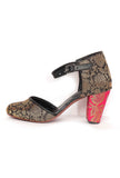 Blue Brocade with Pink Brocade Block Heels