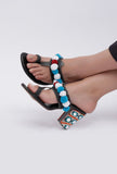 Blue & White Pom Pom Kutch Heels