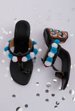 Blue & White Pom Pom Kutch Heels