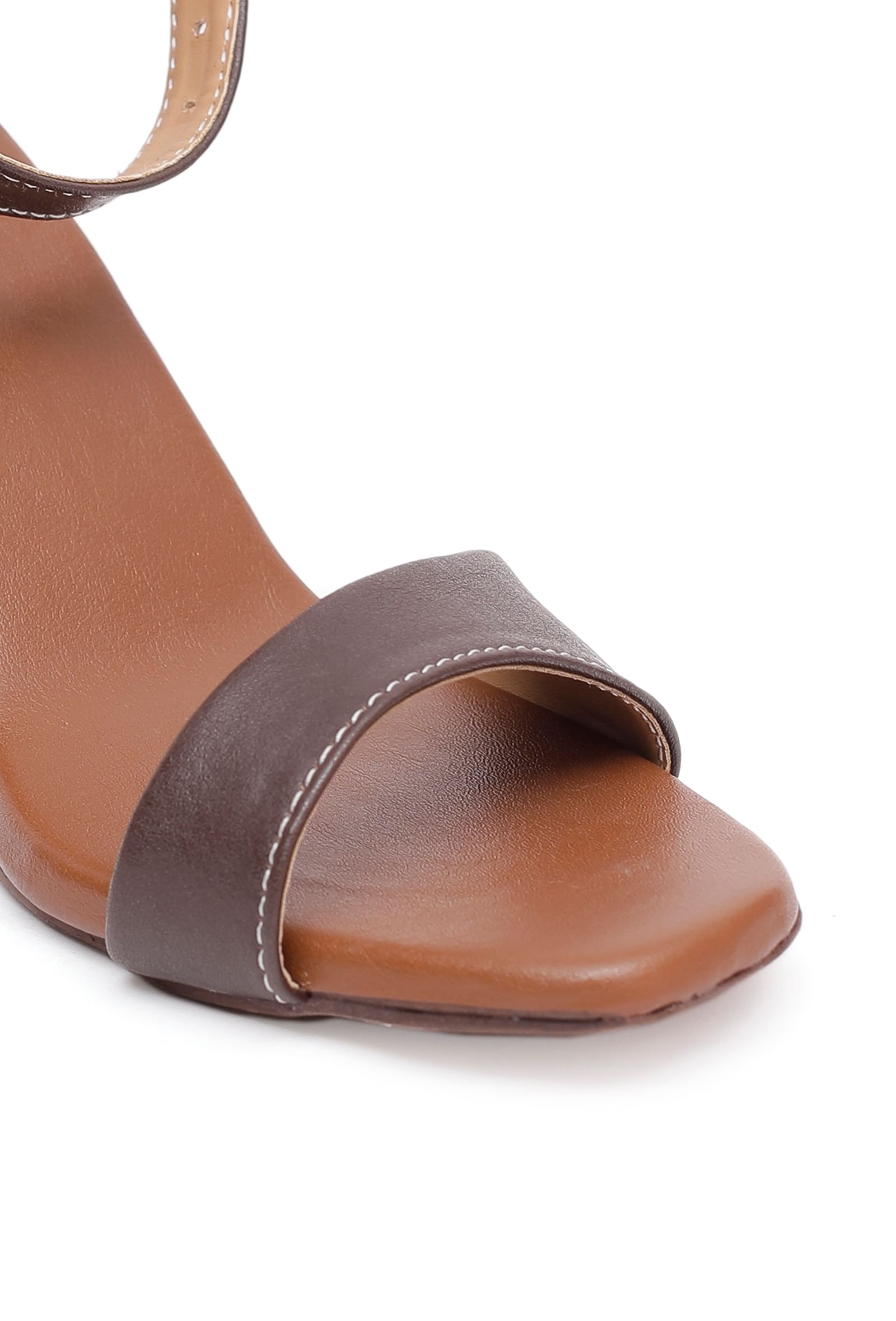 Elegant Brown Sandals For Women, Minimalist Chunky Heeled Ankle Strap  Sandals | SHEIN