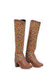 Brown Kani Embroidery Cruelty Free Leather Long  Boots