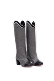 Dusty Grey and Black Cruelty Free Leather Long Boots