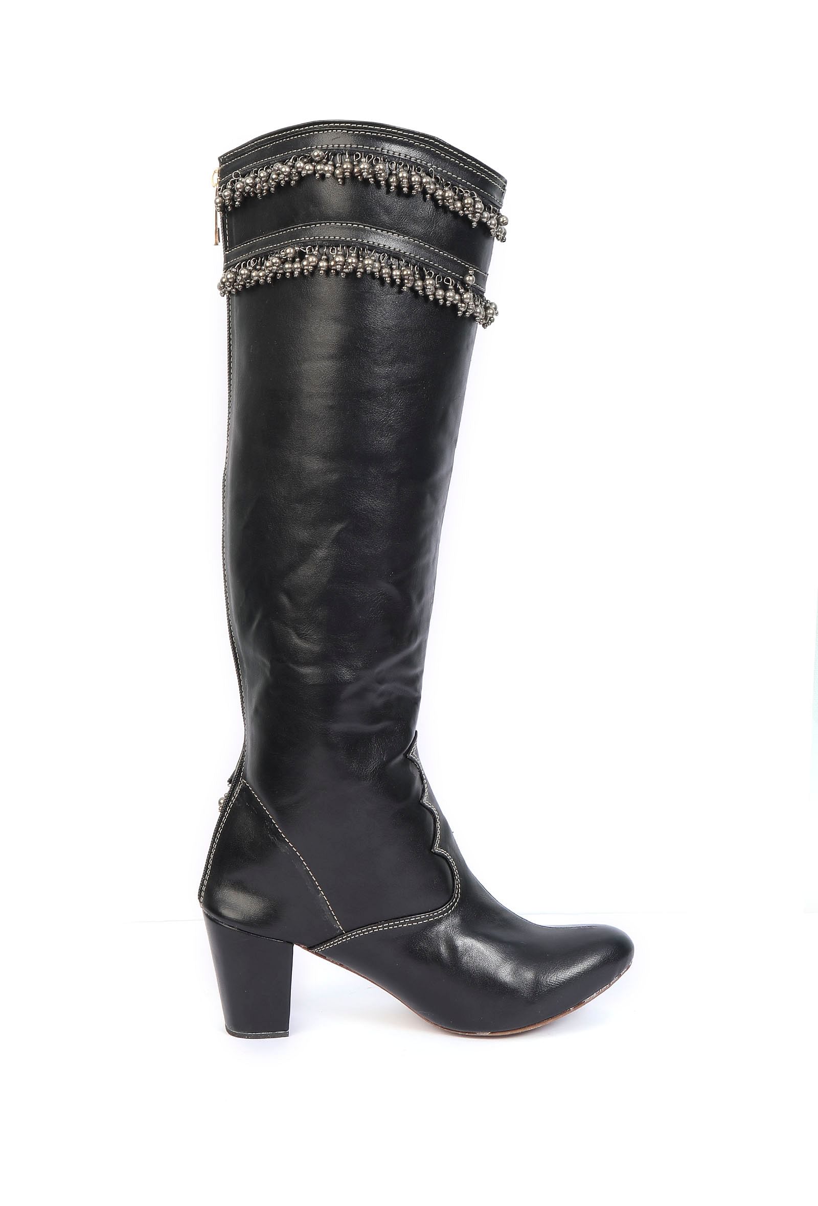 Black Ghungroo Cruelty Free Leather Long Boots