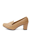 Beige Cruelty-Free Leather Loafer Heels