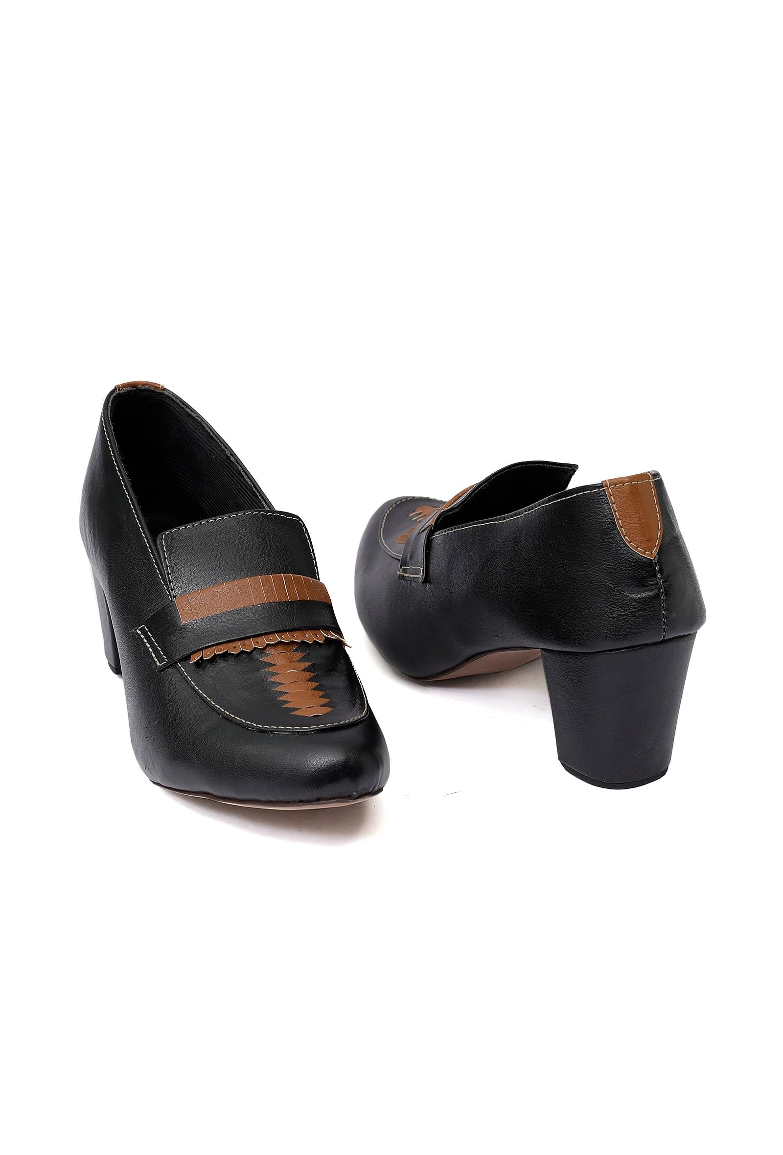 Black Cruelty-Free Leather Loafer Heels