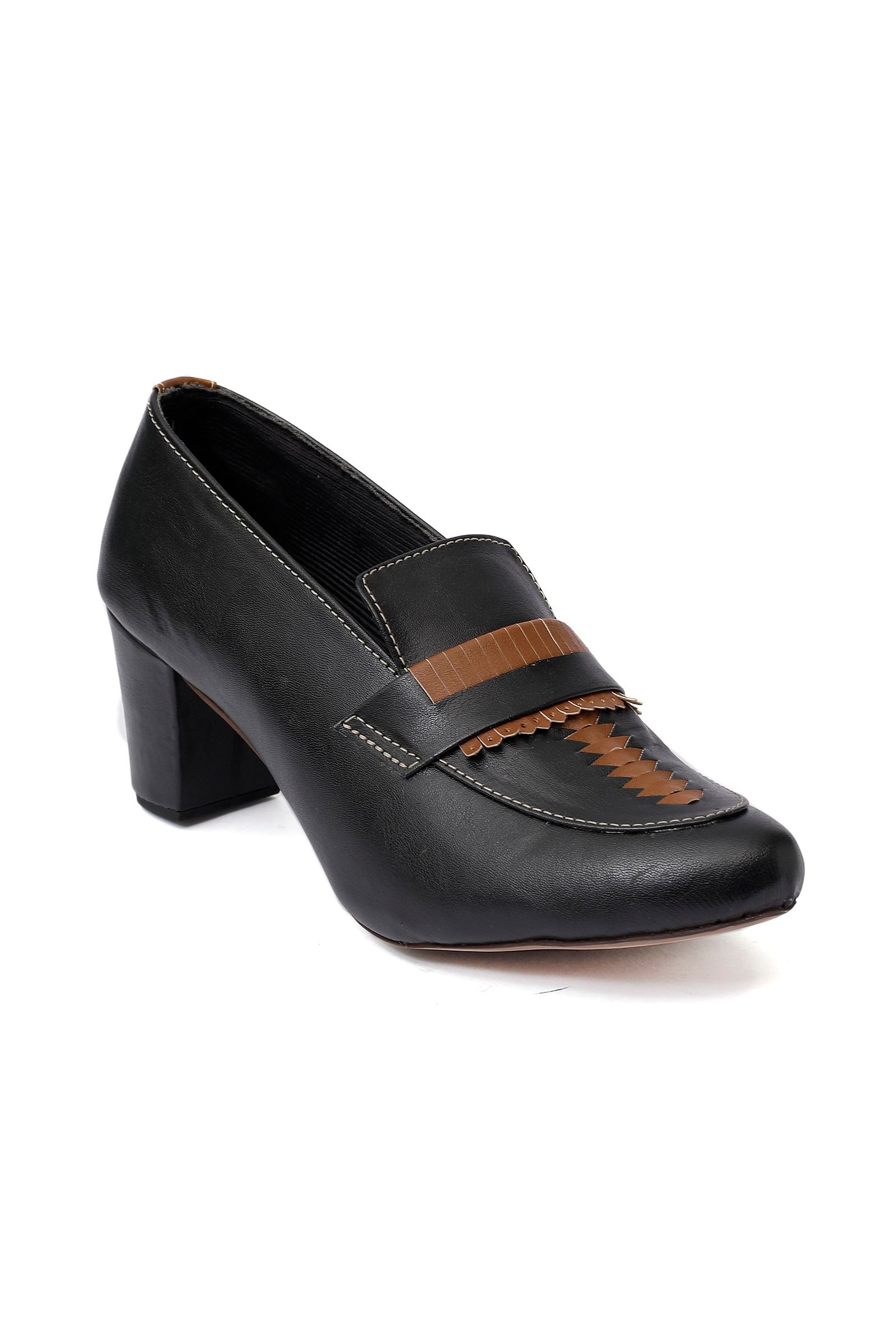 Black Cruelty-Free Leather Loafer Heels