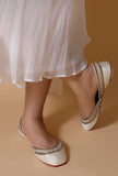 Shagufta White Silk Embroidered Velvet Juttis
