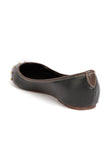 Black Beads Cruelty Free Leather Flat Ballerinas