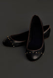 Black Beads Cruelty Free Leather Flat Ballerinas