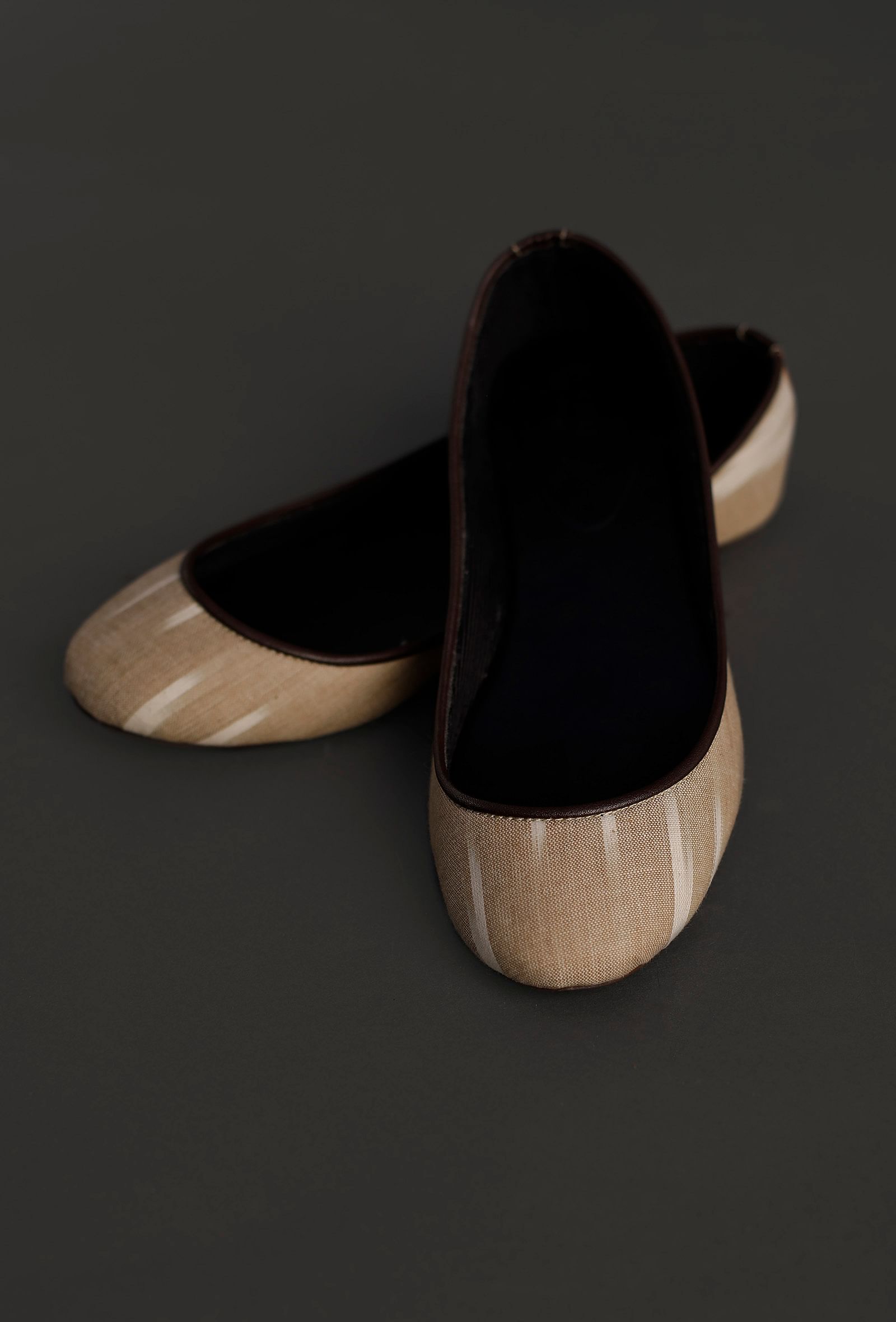 White and Beige Ikat Cruelty Free Leather Flat Ballerinas