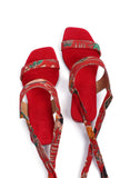 Scarlet Red Kalamkari Tie Up Heels