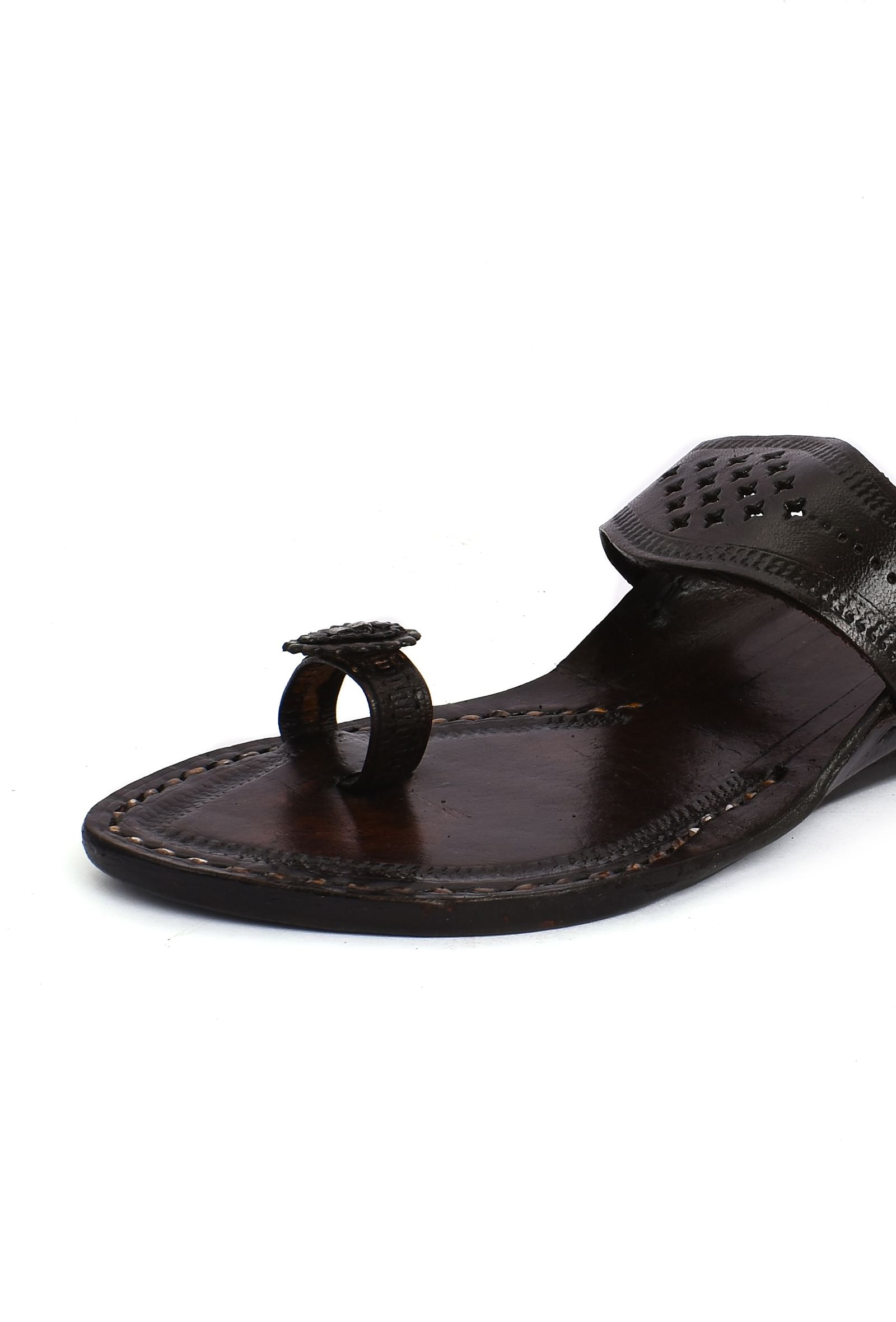 Mehreen Brown Pure Leather Toe Strap Kolhapuri Flats