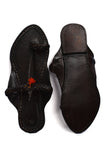 Black Pure Leather Kolhapuri Flats With Red Gonda