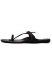 Black Pure Leather Kolhapuri Flats With Red Gonda