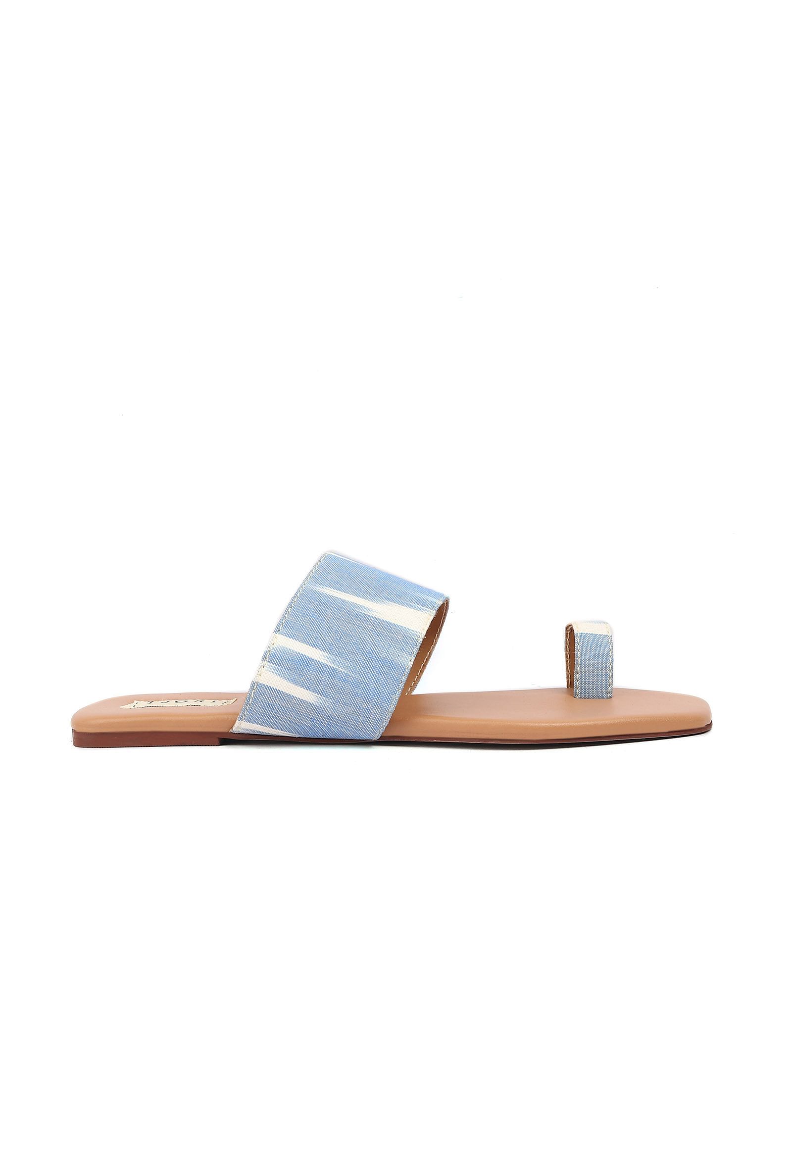 Arctic Blue & Tortilla Brown Ikat One Toe Cruelty Free Leather Flats