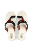 Lohini White & Black Fringed Kolhapuri One Toe Wedges