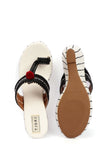 Lohini White & Black Fringed Kolhapuri One Toe Wedges