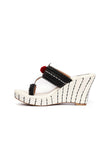 Lohini White & Black Fringed Kolhapuri One Toe Wedges