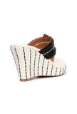 Lohini White & Black Fringed Kolhapuri One Toe Wedges