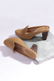 Tortilla Brown Cruelty-Free Leather Mules With Carved Heels