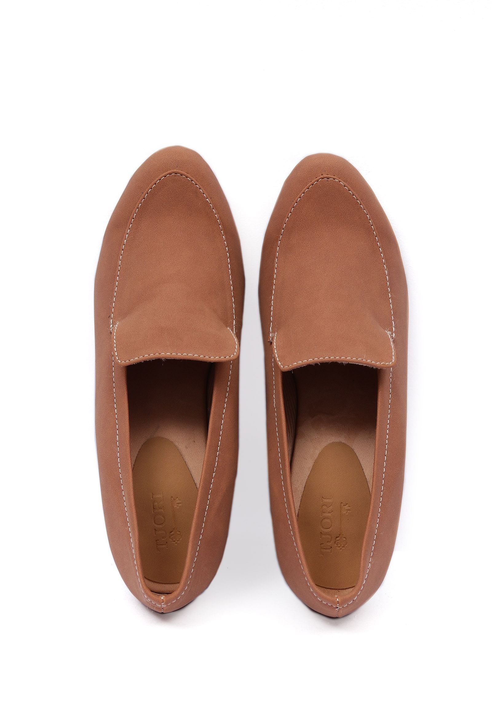 Sienna Brown Cruelty-Free Leather loafers With Carved Heels