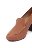 Sienna Brown Cruelty-Free Leather loafers With Carved Heels
