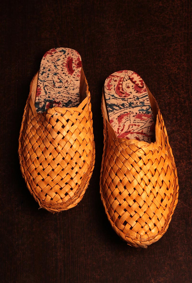 Earthy Kalamkari Insole Kolhapuri Slip On Bunto Shoes