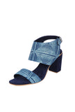 Blue Bagru Cotton Strappy Block Heels