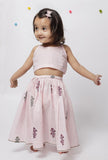 Set of 2: Bella Pink Polka Dot Handblock Slip Blouse and Floral Handblock Gathered Elastic Cotton Skirt