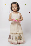 Set of 2 : Kiara Off White Polka Dot Handblock Cotton Strap Slip and Floral Handblock Kalidar Cotton Elastic Skirt