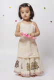 Set of 2 : Kiara Off White Polka Dot Handblock Cotton Strap Slip and Floral Handblock Kalidar Cotton Elastic Skirt