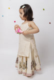 Set of 2 : Kiara Off White Polka Dot Handblock Cotton Strap Slip and Floral Handblock Kalidar Cotton Elastic Skirt