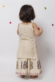 Set of 2 : Kiara Off White Polka Dot Handblock Cotton Strap Slip and Floral Handblock Kalidar Cotton Elastic Skirt