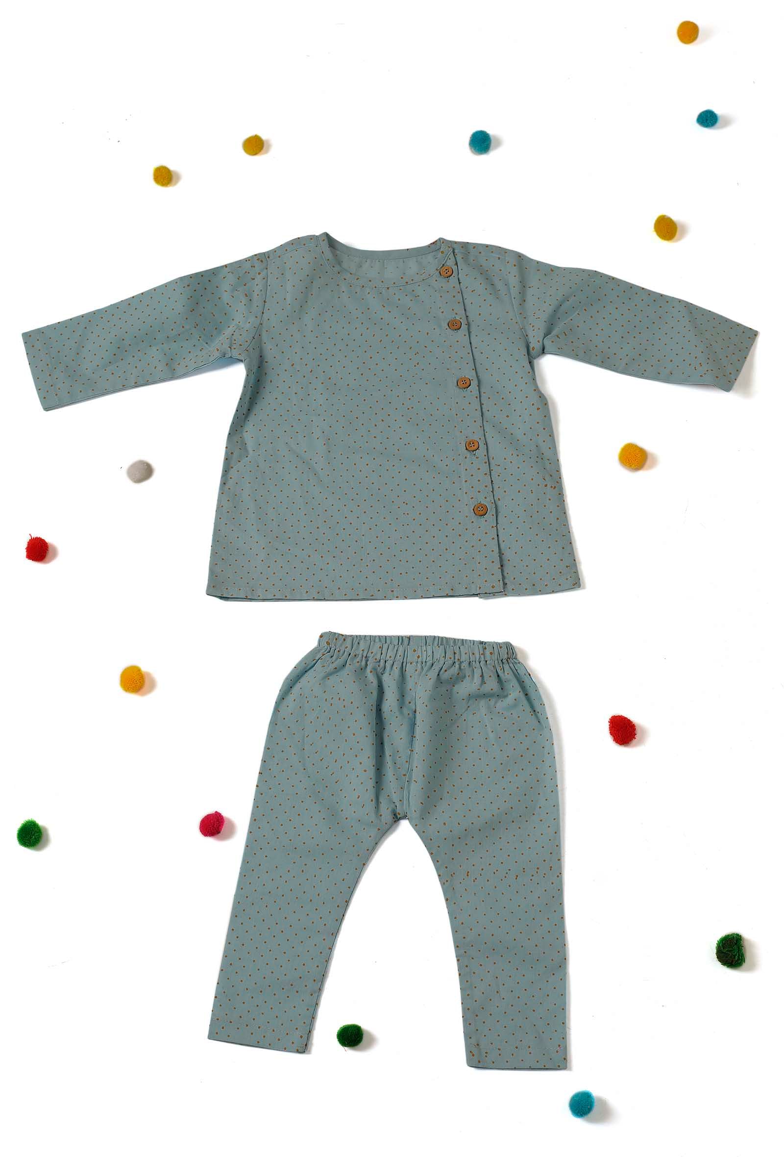 Set of 2: Candy Blue Short Cotton Kurta and Pajama