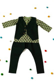 Set of 3: Bishop Green Cotton Shirt with Black Pants and Cotton Waistcoat