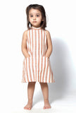 Enna Orange Stripes Halter Neck Cotton Dress