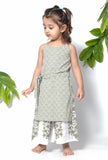 Set of 2 - Tiana Sea Green Handblock Cotton Floral Pallazo and Suit Set